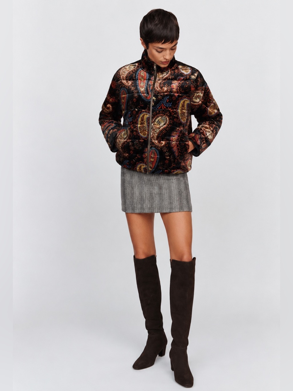 NWT Johnny Was Sezana Paisley Quilted Jacket Velvet Parsley Print Bomber Sz S